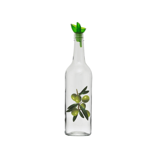 Olive Decorated Oil Bottle - 750ml | Elegant Round Glass Design with Olive Decoration