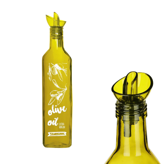 Olive Green Decorated Oil Bottle - 500ml | Square Glass Design for Storing & Serving Oil