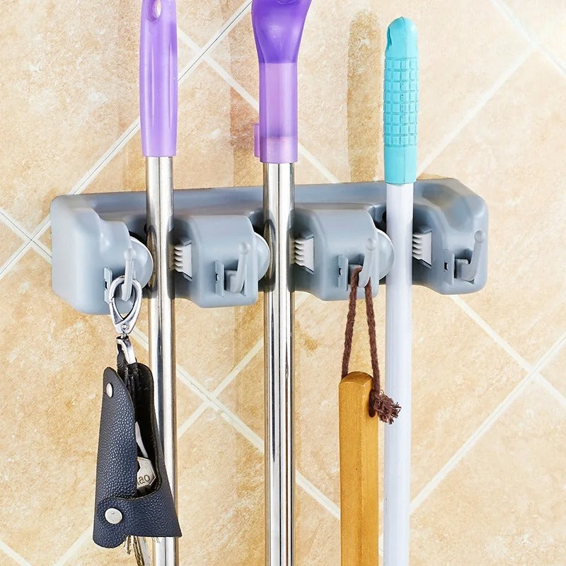 Wall Shelves with Hooks – Broom and Mop Organizer Wall Mount for Kitchen, Bathroom, and Living Room Storage