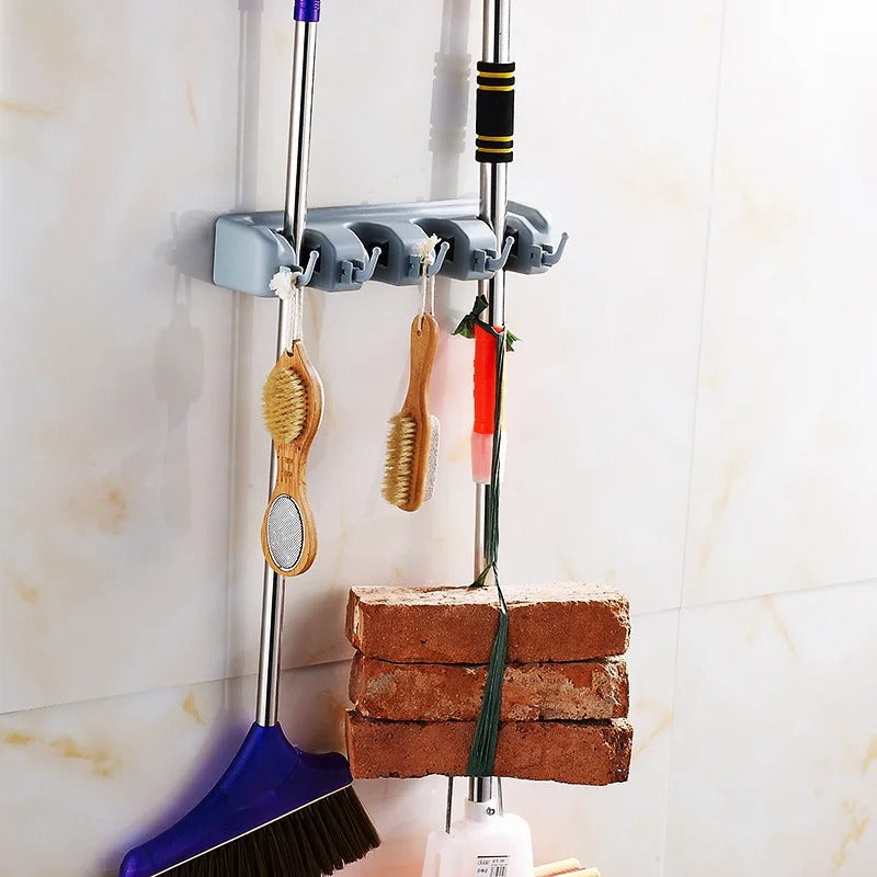 Wall Shelves with Hooks – Broom and Mop Organizer Wall Mount for Kitchen, Bathroom, and Living Room Storage