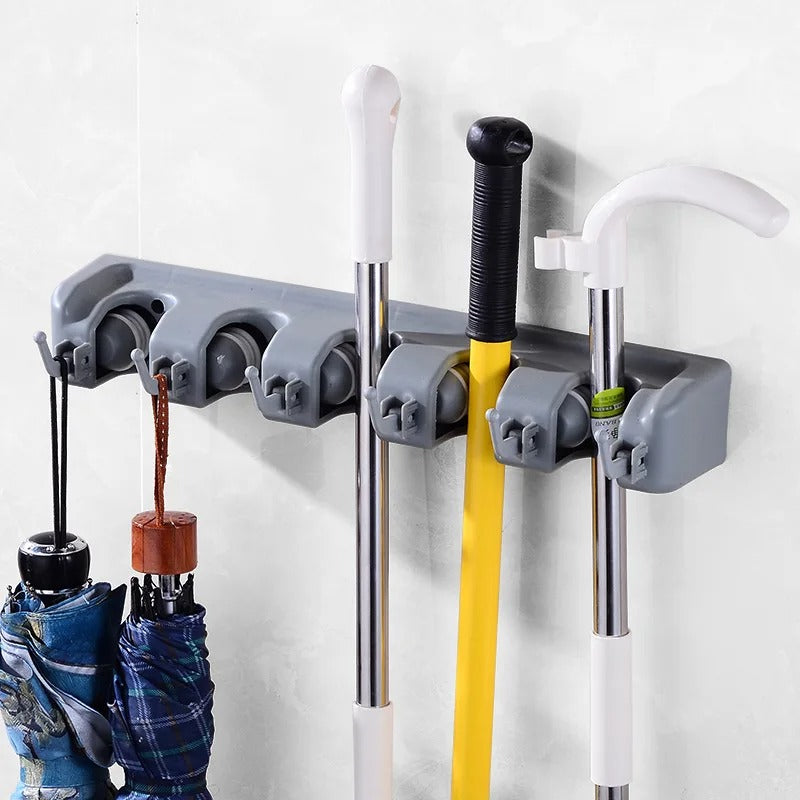 Wall Shelves with Hooks – Broom and Mop Organizer Wall Mount for Kitchen, Bathroom, and Living Room Storage