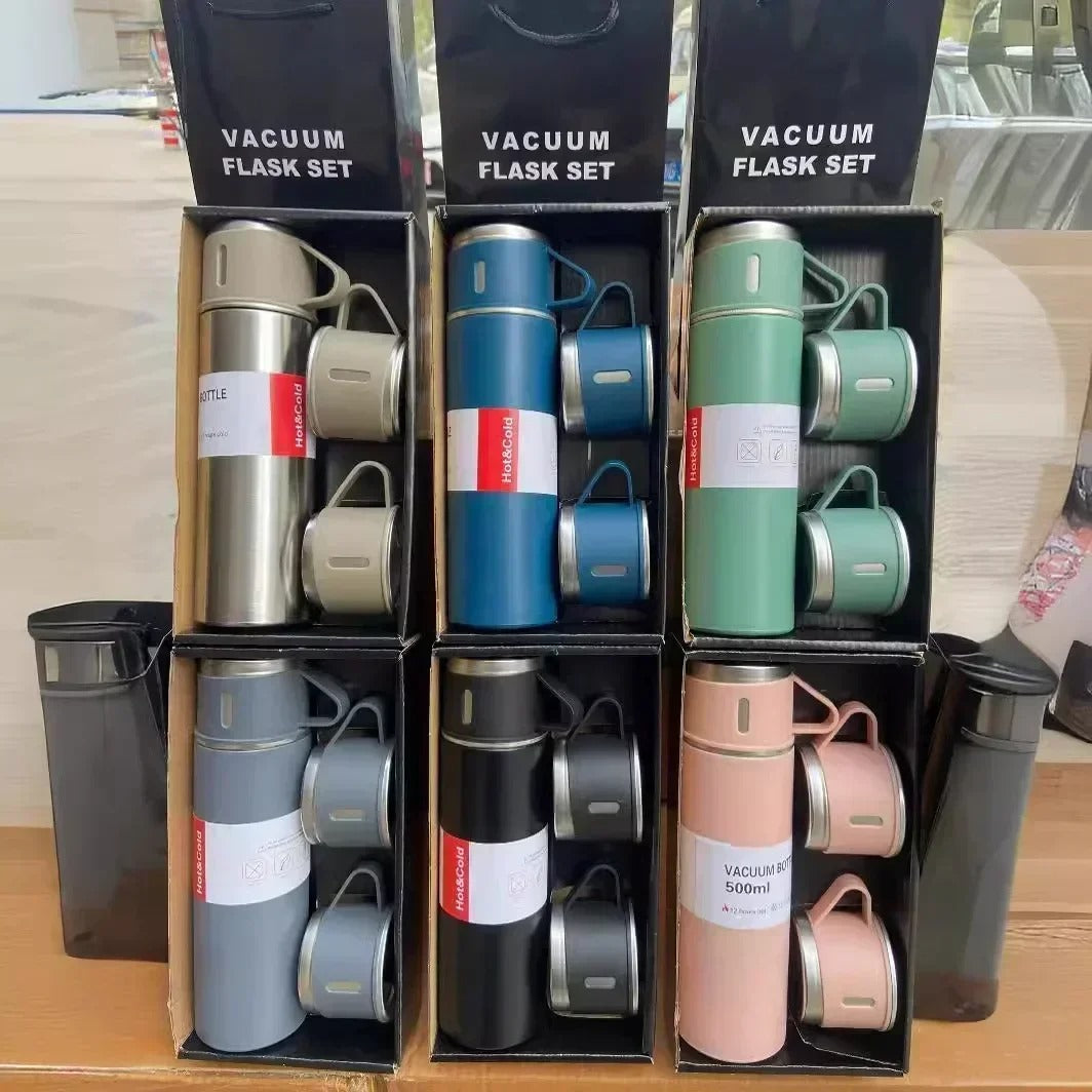 500ml Stainless Steel Vacuum Flask Gift Set with Two Lids