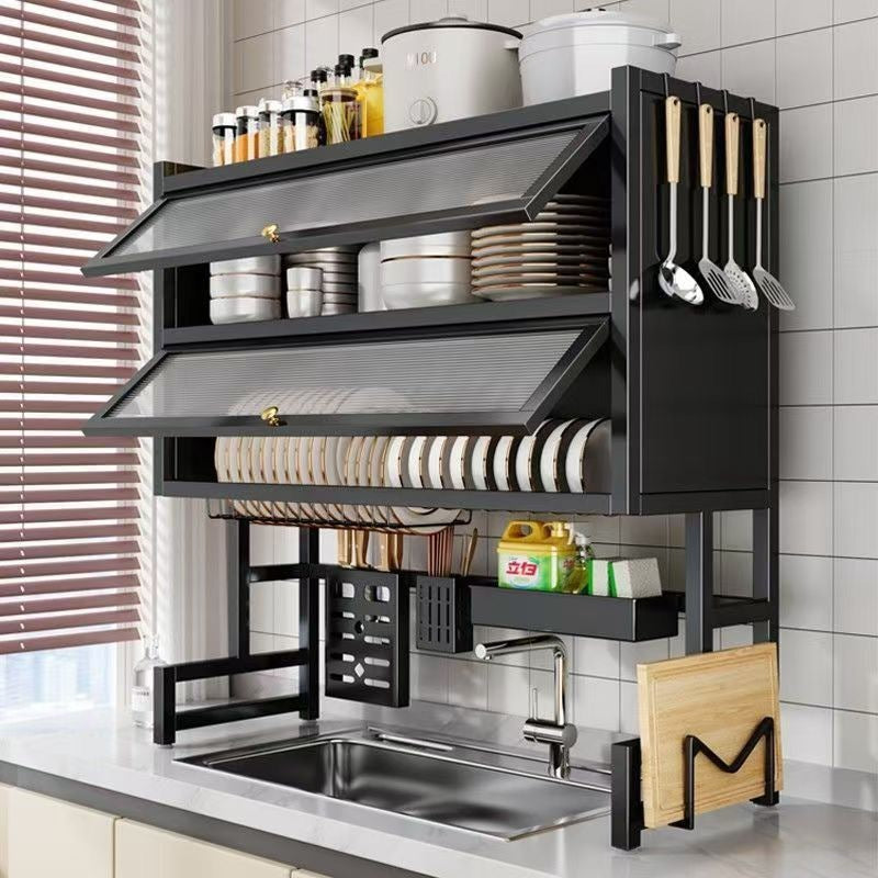 Dish Drying Rack – Multi-Layer Carbon Steel Kitchen Organizer with Cover