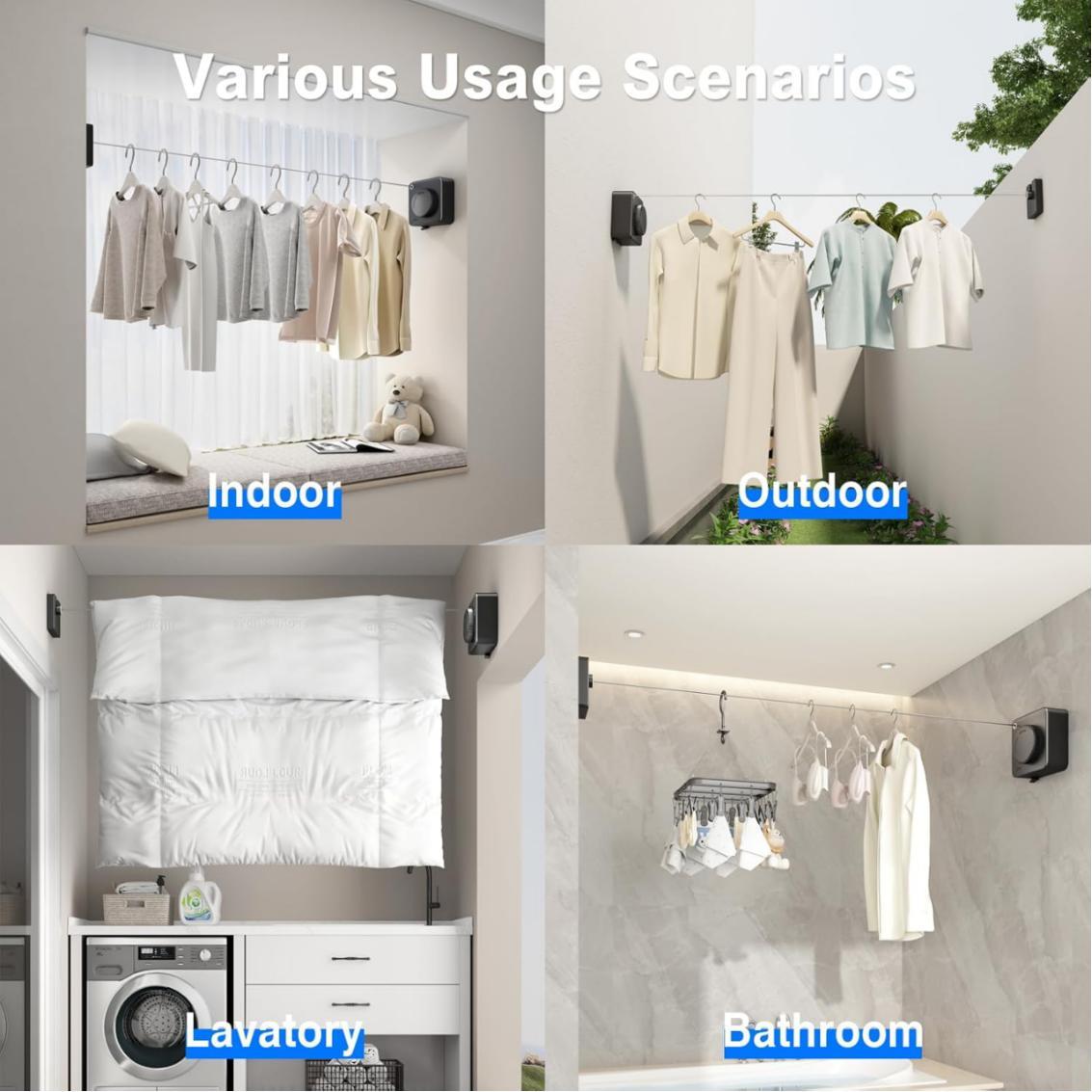 Heavy Duty Retractable Clothesline – 15.1ft Stainless Steel Wall Mounted Laundry Drying Line for Indoor & Outdoor Use