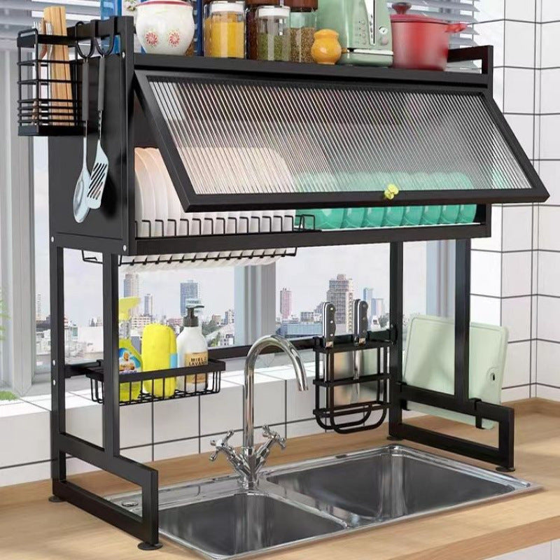 Dish Drying Rack – Multi-Layer Carbon Steel Kitchen Organizer with Cover
