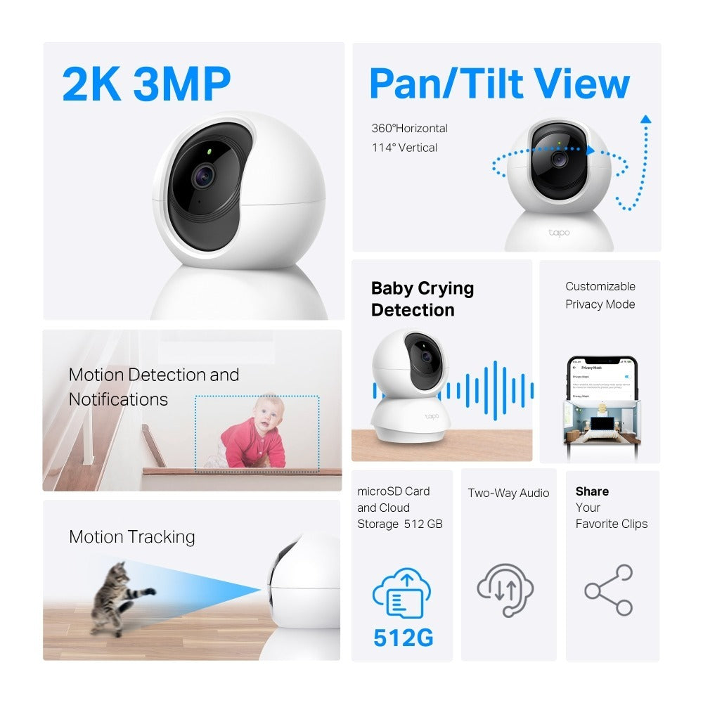 TP-Link Tapo C200 2K Pan/Tilt Wi-Fi Security Camera – Night Vision, Motion Detection