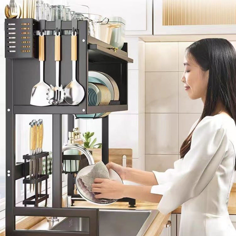 Dish Drying Rack – Multi-Layer Carbon Steel Kitchen Organizer with Cover