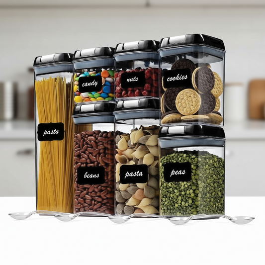 Airtight Plastic Food Storage Container Set – 7 Pcs With Chalkboard Labels