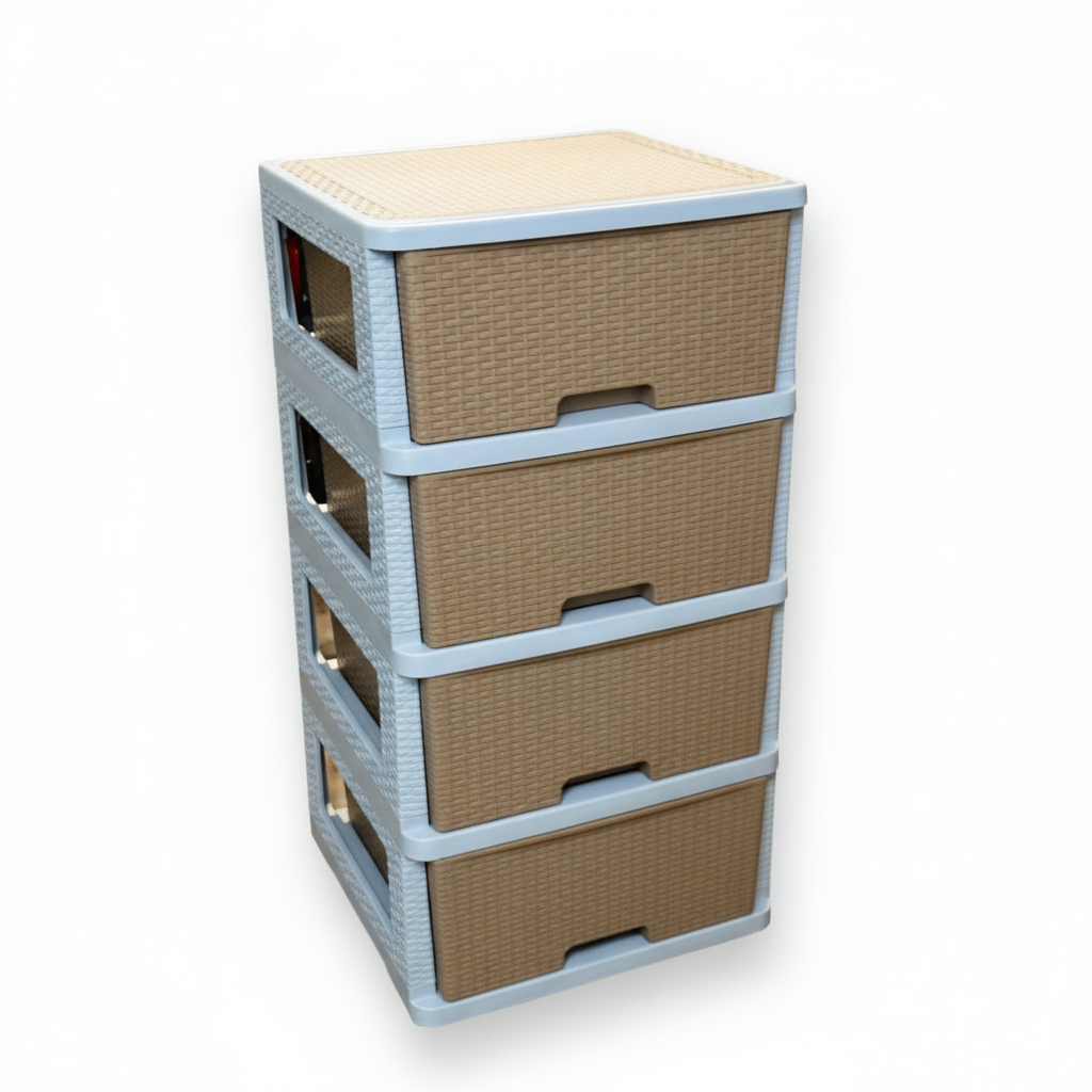 4-Tier Rattan Style Plastic Storage Drawer Cabinet