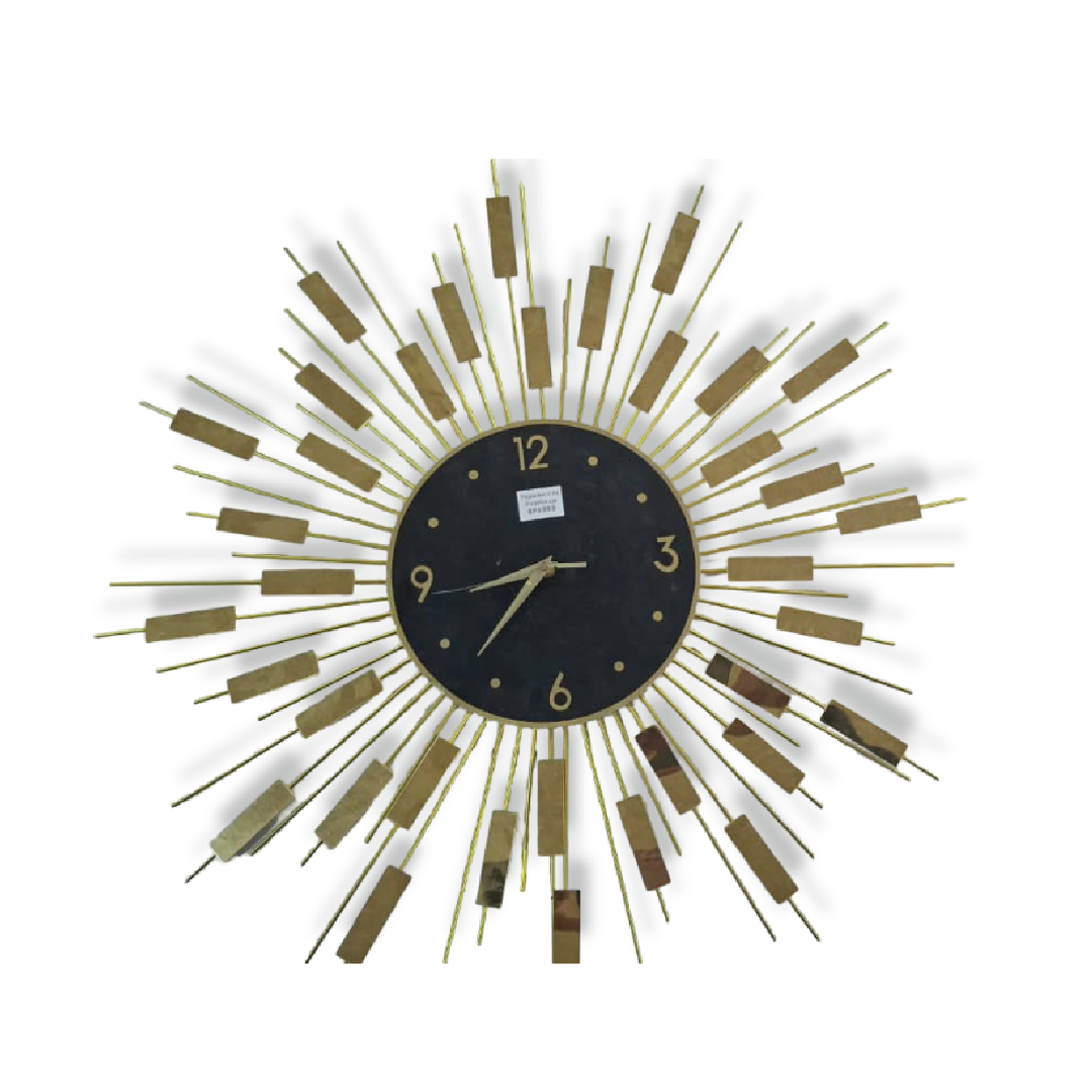 Mid-Century Modern Sunburst Wall Clock – Black & Gold Starburst