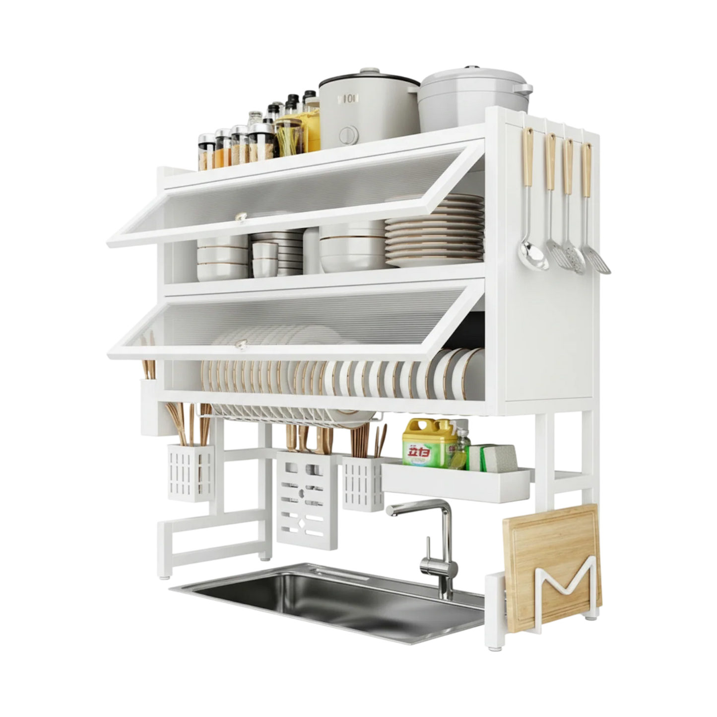 Dish Drying Rack – Multi-Layer Carbon Steel Kitchen Organizer with Cover