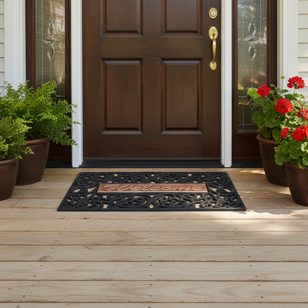 Decorative Scrollwork Welcome Door Mat – Heavy-Duty Outdoor Entry Mat