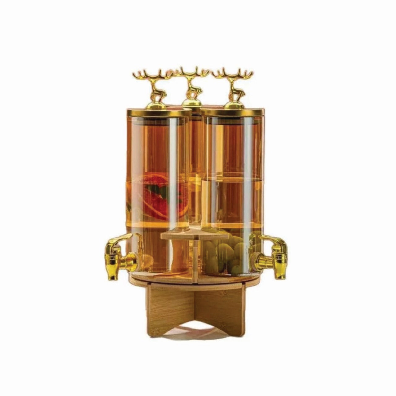 3-Tank Glass Juice Dispenser With Golden Taps And Rotating Base