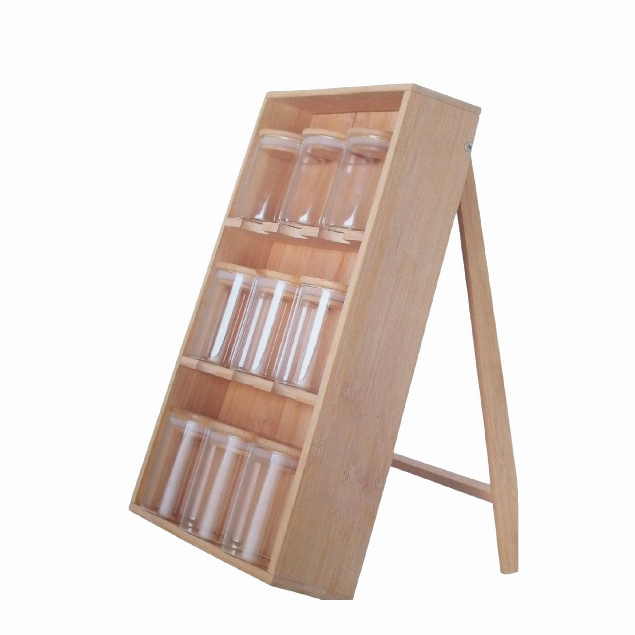 Wooden Spice Rack With 12 Transparent Jars