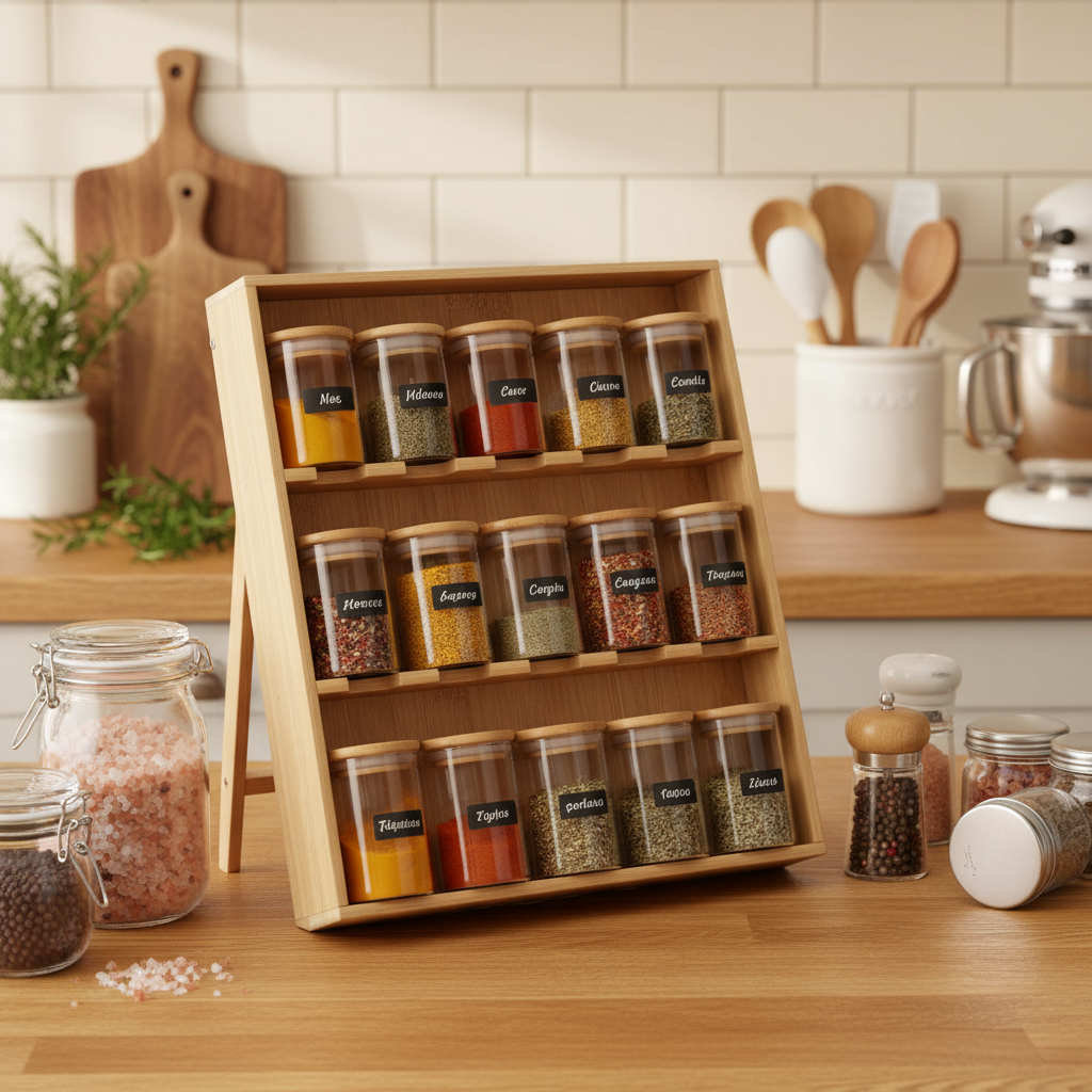 Wooden Spice Rack With 12 Transparent Jars