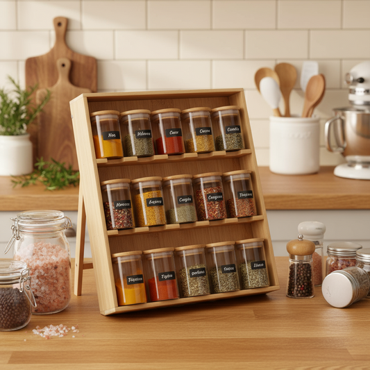 Wooden Spice Rack With 12 Transparent Jars