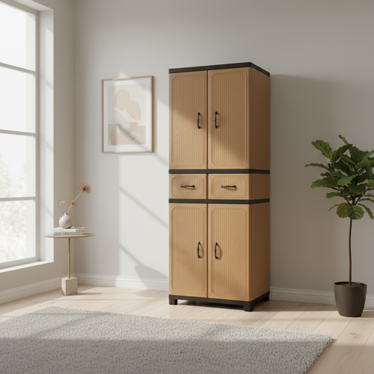 Multi-Purpose Plastic Storage Cabinet – 4 Doors + 2 Drawers