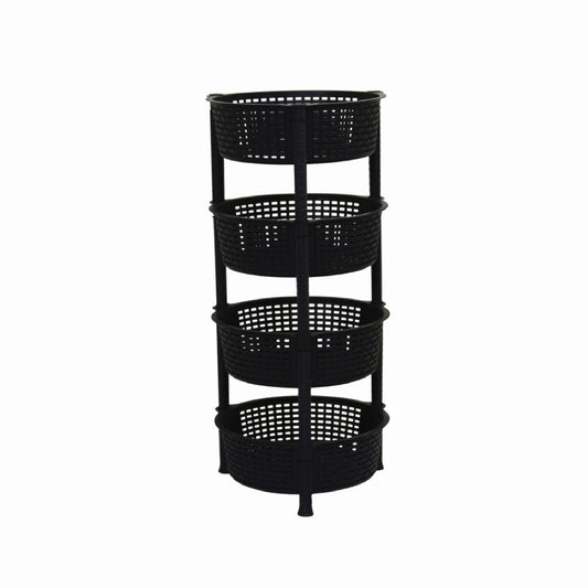 4-Tier Round Plastic Storage Rack – Woven Style